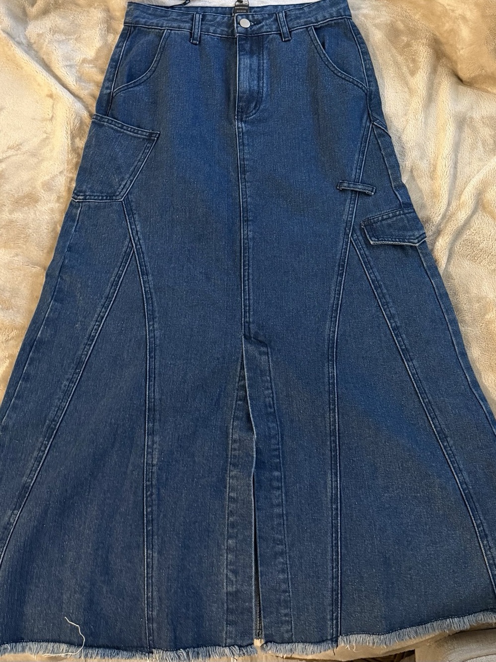 Gracia Front Slit Long Denim Skirt Blue Medium NWT